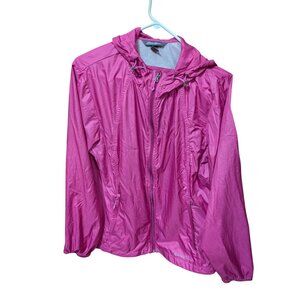 Eddie Bauer Womens Packable Windbreaker Jacket sz L Pink Hooded Lightweight